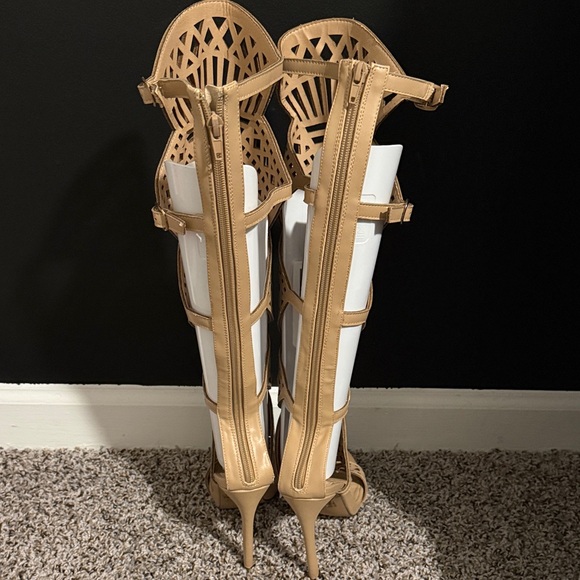 Tan Cutout Knee-High Women's Boots - Picture 3 of 6